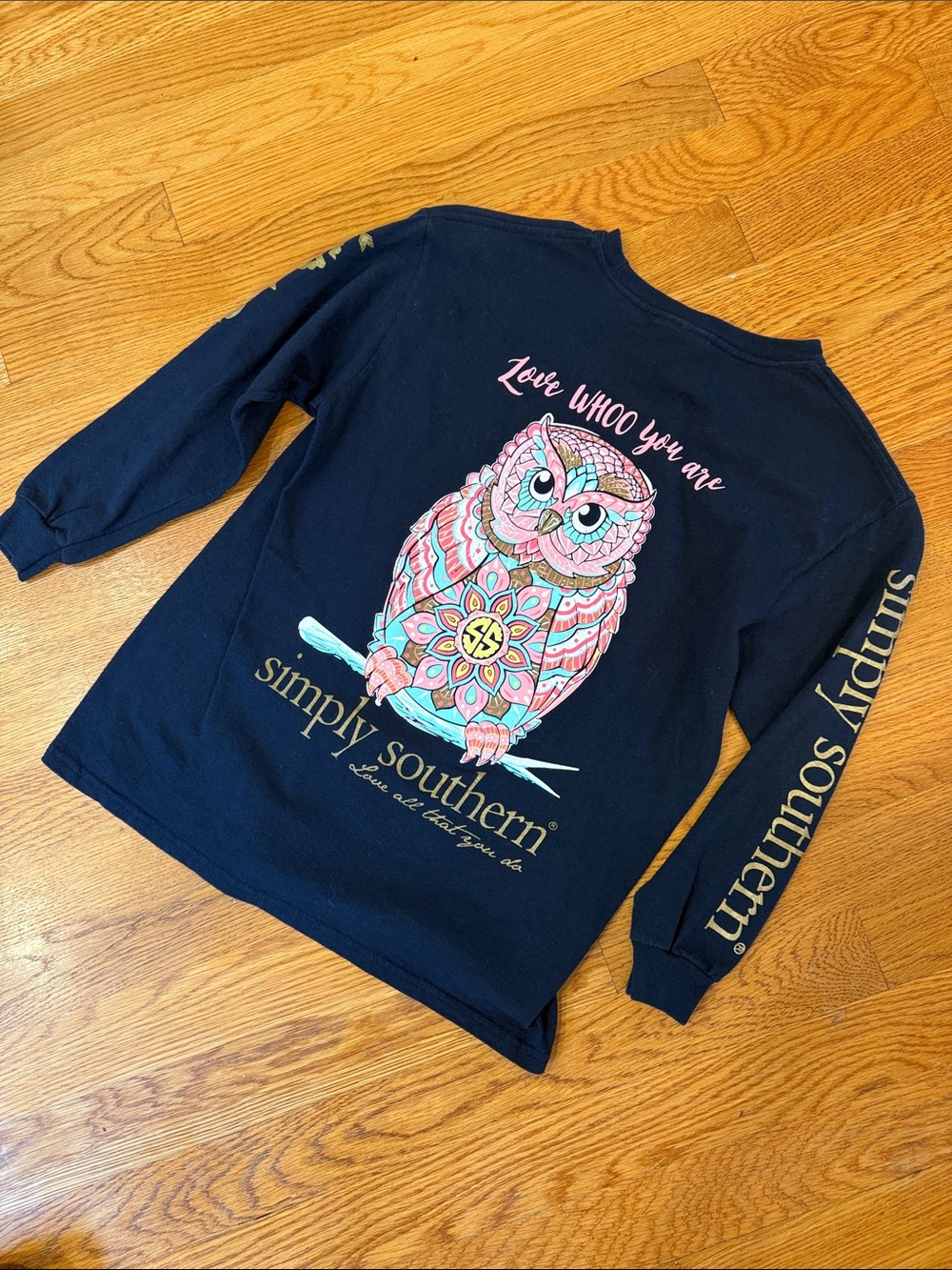 Simply Southern Navy Long-Sleeve Tee with Pink & Teal Owl Graphic